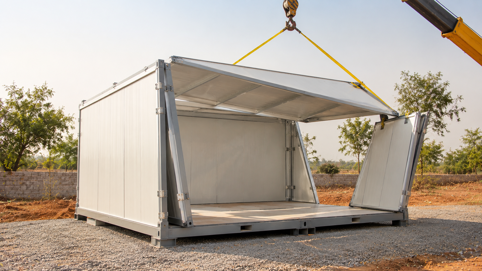 Foldable cabin house unfolding on site